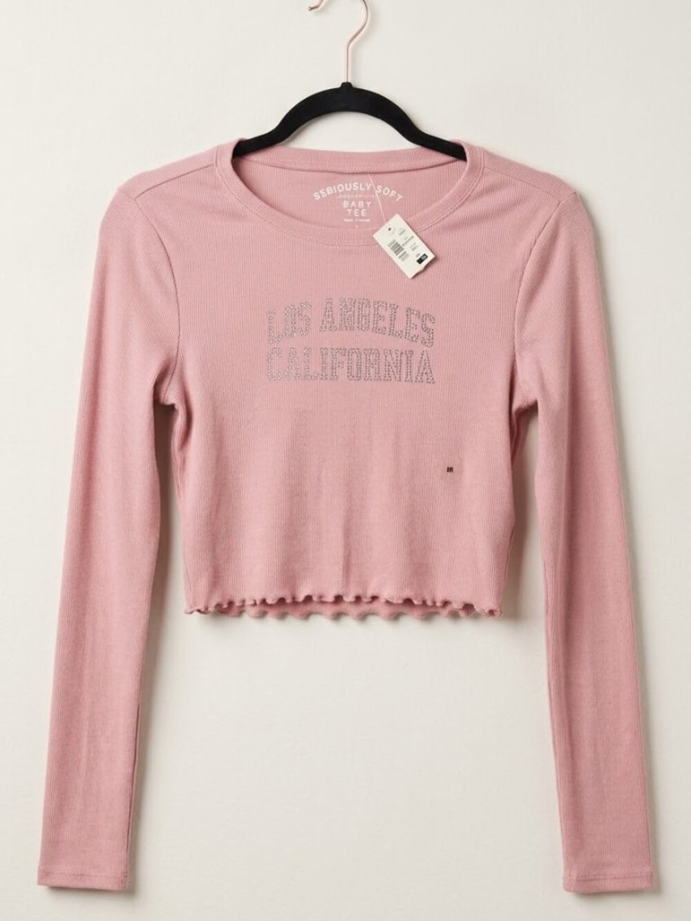 Aeropostale Rhinestone Long Sleeve Seriously Soft M Pink Crop Top Los Angeles
